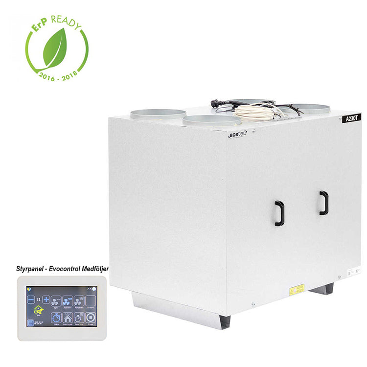 FTX Acetec EvoAir A230T EvoControl - 500m² toppanslutet aggregat - styrpanel medföljer
